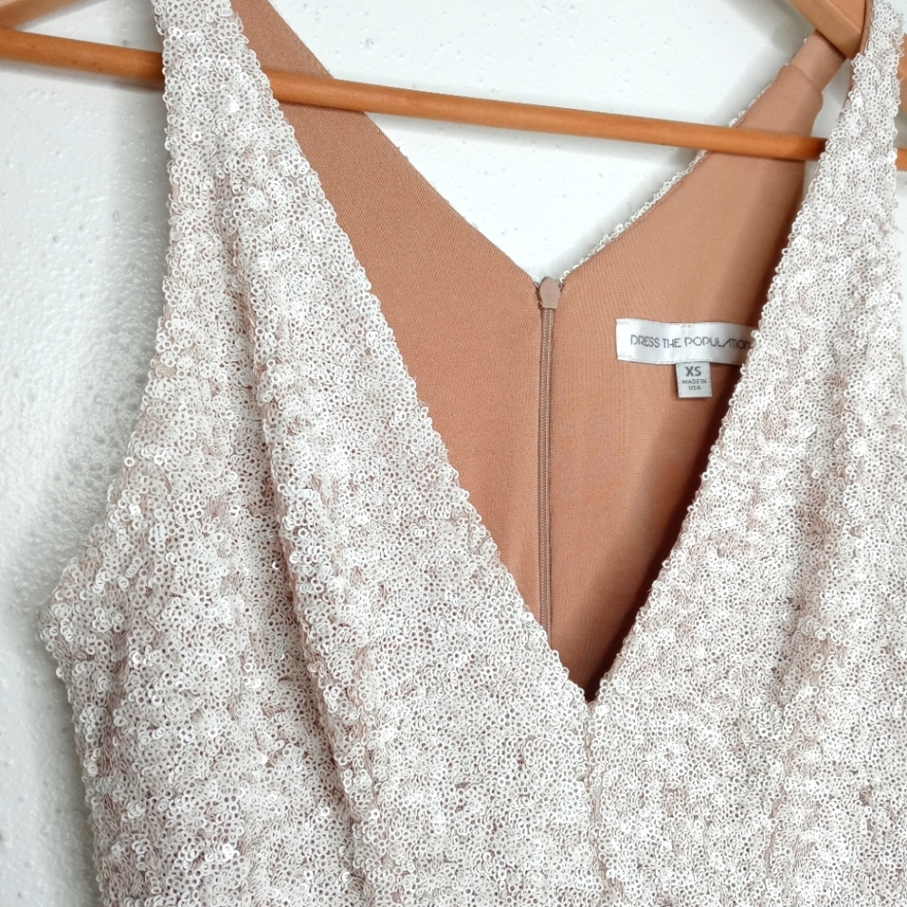 Dress the Population Cream Sequin Midi Dress with Front Slit - Picture 6 of 13